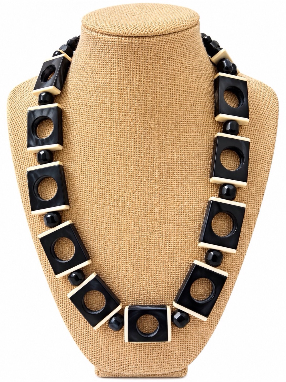 Black and Cream Geometric Statement Necklace Set - Women - Picture 2 of 3